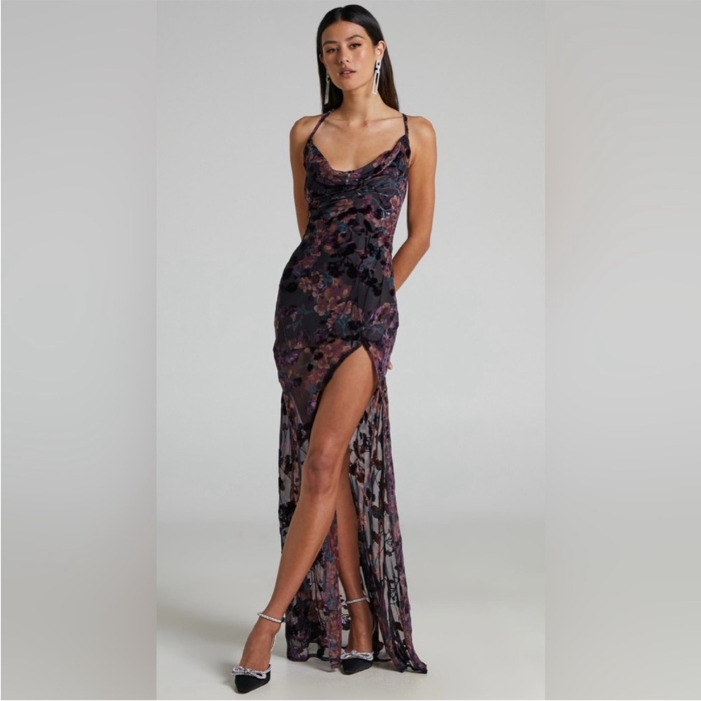 Showpo Aletta Maxi Dress Cowl Cross Back Burn Out Floral NWT